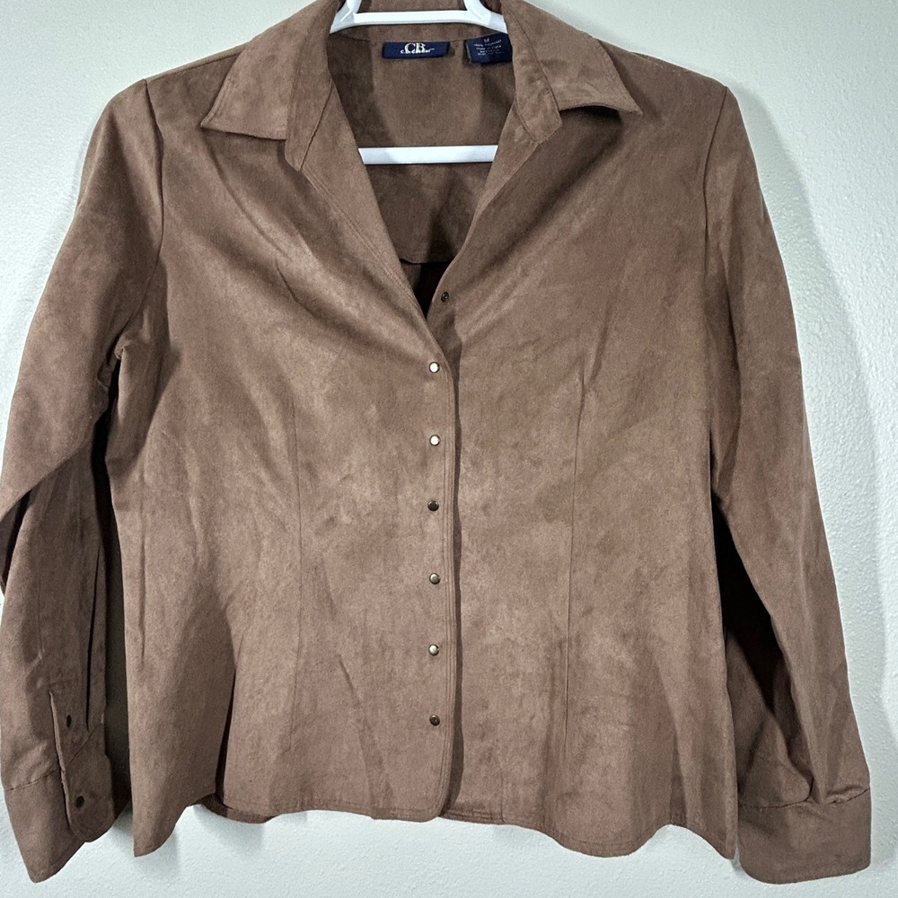CB Casual Brown Faux Suede Snap Front Collared Shirt Womens Medium RN 88779